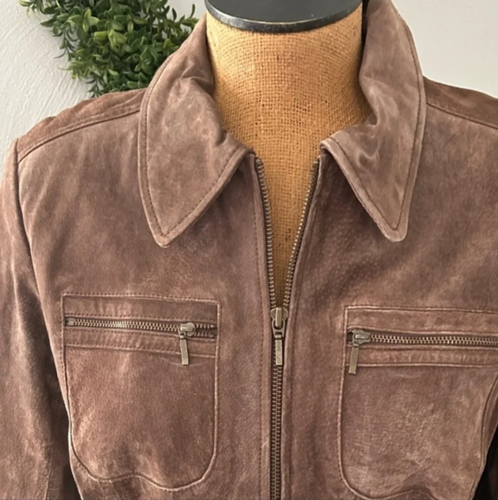 i.e. relaxed Suede 100% Leather Suede Jacket Brown Women Size Large - Picture 4 of 9